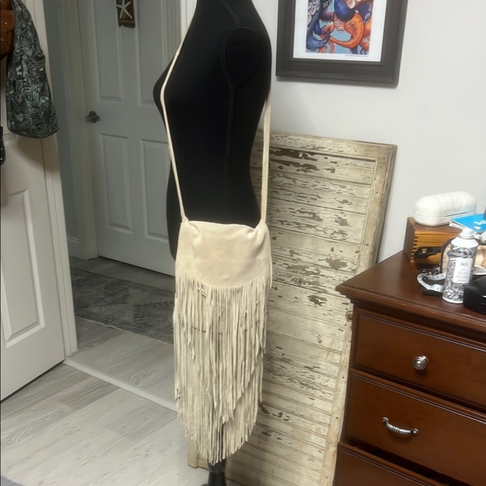 Fringe Cream Crossbody Bag